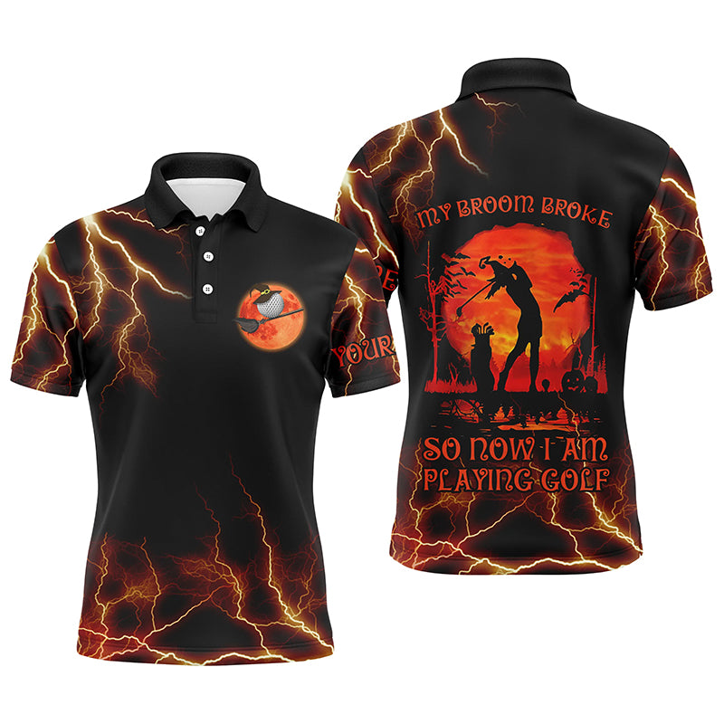 Lightning Mens Golf Polo Shirt, Halloween Golf Gifts Idea For Male Golfers, Scary Witch Shirt LDT0080