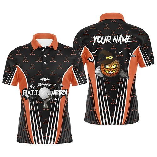Happy Halloween Mens Golf Polo Shirts Custom Orange Black Golf Shirts For Men, Crazy Golf Gifts LDT0322