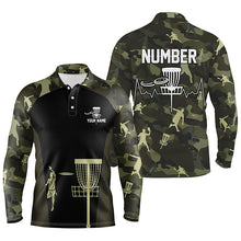Load image into Gallery viewer, Green Camo Mens Disc Golf Polo Shirts, Custom Camouflage Golf Shirts For Men, Disc Golf Gifts LDT0086