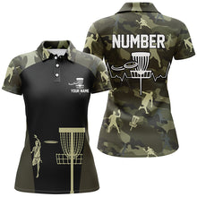 Load image into Gallery viewer, Green Camo Womens Disc Golf Polo Shirts, Custom Camouflage Golf Shirts For Women, Disc Golf Gifts LDT0086