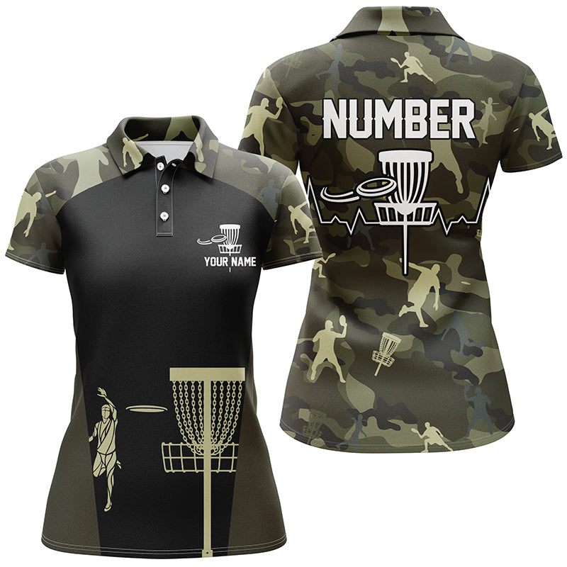 Green Camo Womens Disc Golf Polo Shirts, Custom Camouflage Golf Shirts For Women, Disc Golf Gifts LDT0086