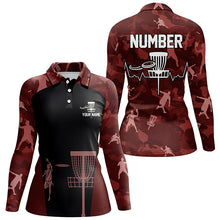 Load image into Gallery viewer, Red Camo Womens Disc Golf Polo Shirts, Custom Camouflage Golf Shirts For Women, Disc Golf Gifts LDT0087