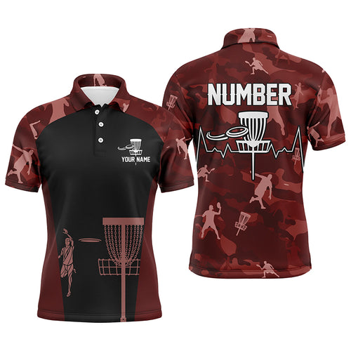 Red Camo Mens Disc Golf Polo Shirts, Custom Camouflage Golf Shirts For Men, Disc Golf Gifts LDT0087