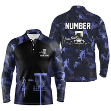 Load image into Gallery viewer, Blue Camo Mens Disc Golf Polo Shirts, Custom Camouflage Golf Shirts For Men, Disc Golf Gifts LDT0088
