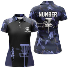 Load image into Gallery viewer, Blue Camo Womens Disc Golf Polo Shirts, Custom Camouflage Golf Shirts For Women, Disc Golf Gifts LDT0088