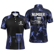 Load image into Gallery viewer, Blue Camo Mens Disc Golf Polo Shirts, Custom Camouflage Golf Shirts For Men, Disc Golf Gifts LDT0088