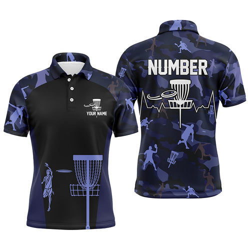 Blue Camo Mens Disc Golf Polo Shirts, Custom Camouflage Golf Shirts For Men, Disc Golf Gifts LDT0088