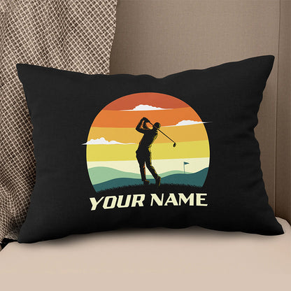 Sunset Golfer Vintage Custom Throw Pillow Personalized Golfing Gifts LDT1138