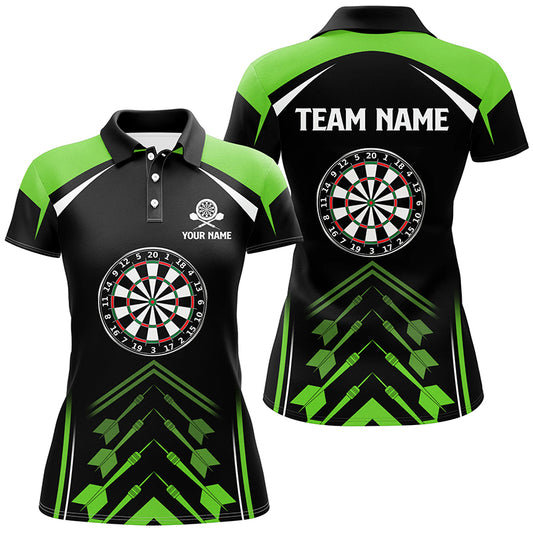 Personalized Green Black Womens Darts Polo Shirt Custom Darts Shirt For Women Dart Jerseys LDT1465