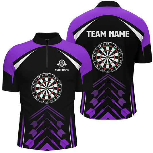 Personalized Purple Black Darts Quarter Zip Shirt Custom Darts Shirt For Men Dart Jerseys LDT1467