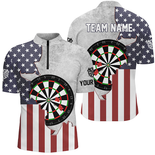 Ripped American Flag Darts Quarter Zip Shirt Custom Patriotic Darts Jersey For Men LDT0352
