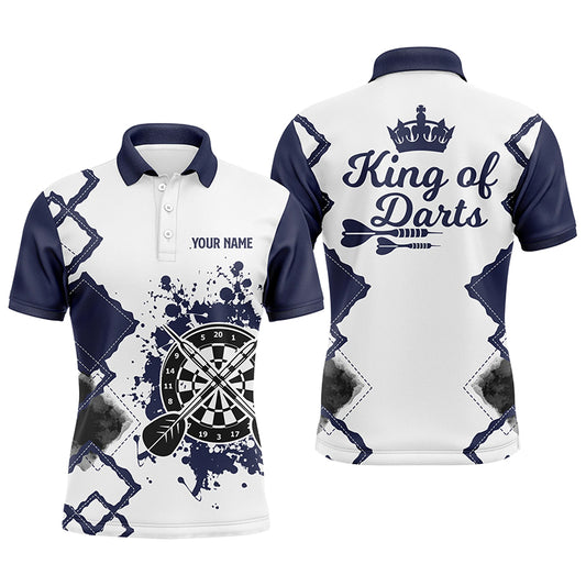 King Of Darts Navy White Darts Polo Shirt Custom Cool Darts Jersey For Men LDT0367