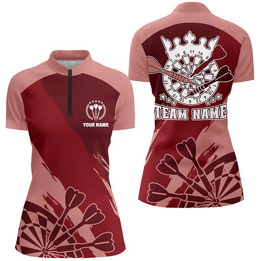 Personalized Red Darts Quarter Zip Shirt Custom Cool Dart Shirts For Women Darts Jersey LDT0695