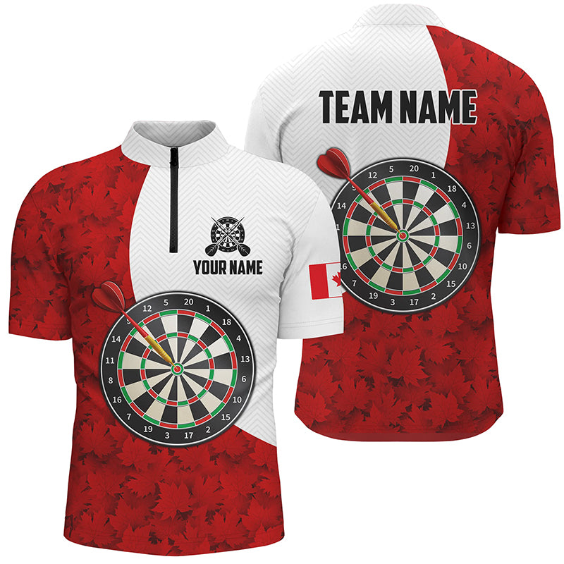 Canada Flag Red Maple Leaf Darts Quarter Zip Shirts Custom Patriotic Dart Jerseys For Men LDT1478