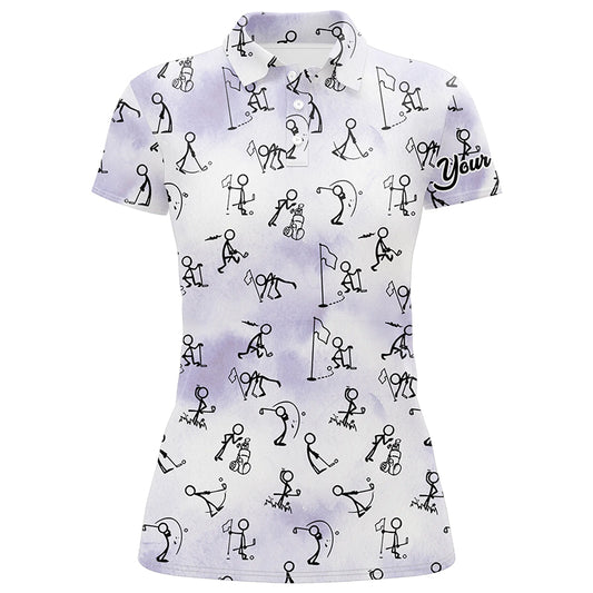Blue Stick Figures Playing Golf Seamless Polo Shirt Custom Golf Shirts For Women Golf Gifts LDT0386