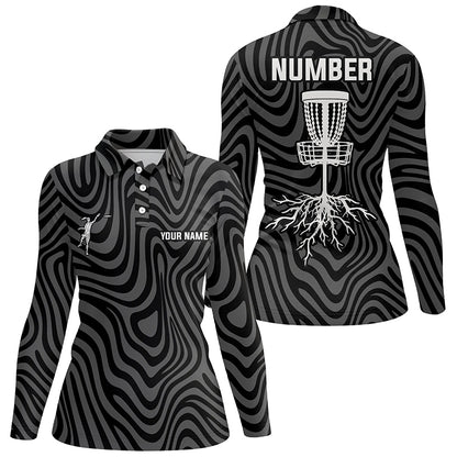 Personalized Black Grey Disc Golf Polos Custom Cool Disc Golf Shirts For Women Golf Outfit LDT0932