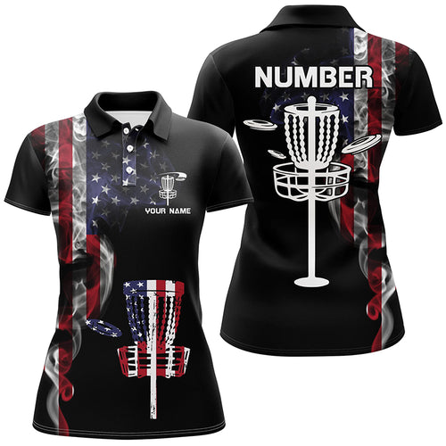 Custom Smoky American Flag Disc Golf Tops Patriotic Women Disc Golf Shirt Us Disc Golf Basket LDT0936