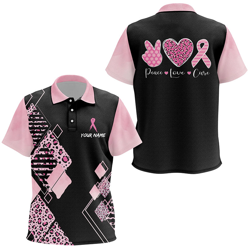 Black & Pink Leopard Pattern Kids Golf Polo Shirts Breast Cancer Pink Ribbon Golf Shirts For Kid LDT1352
