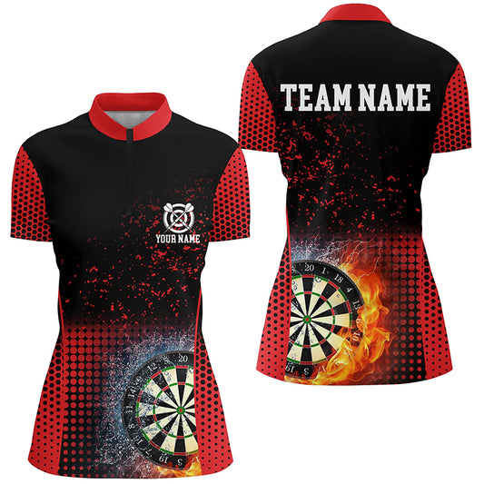 Red Black Fire & Water Darts Quarter Zip Shirt Custom Darts Shirt For Women Dart Jerseys LDT1360