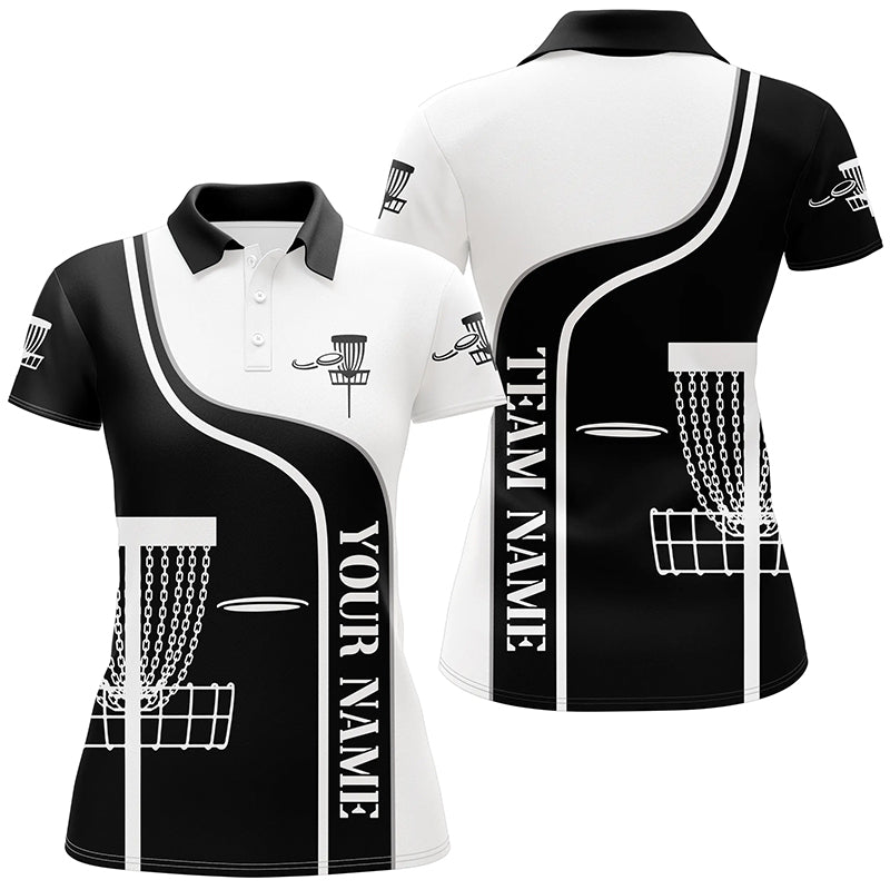 Personalized Disc Golf Basket Black White Womens Polo Shirt Custom Disc Golf Shirts For Women LDT0721
