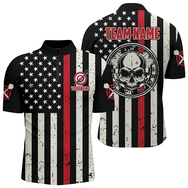 Personalized Skull American Flag Darts Quarter-zip Shirt Patriotic Darts Jersey For Men LDT0729