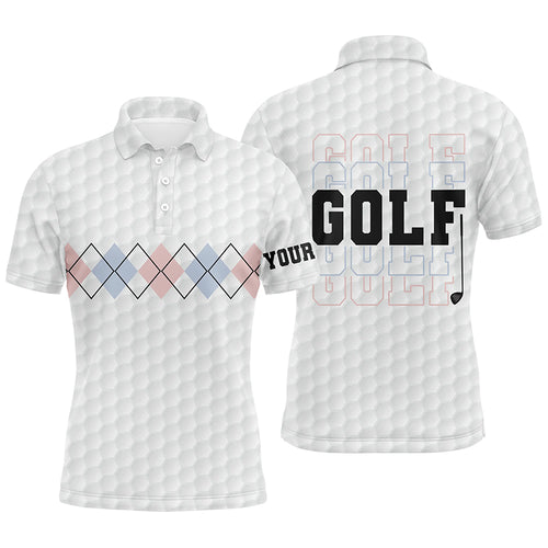Pink Blue Argyle Pattern Mens Golf Polo Shirts Custom Cool White Golf Shirts For Men Golf Gifts LDT0950