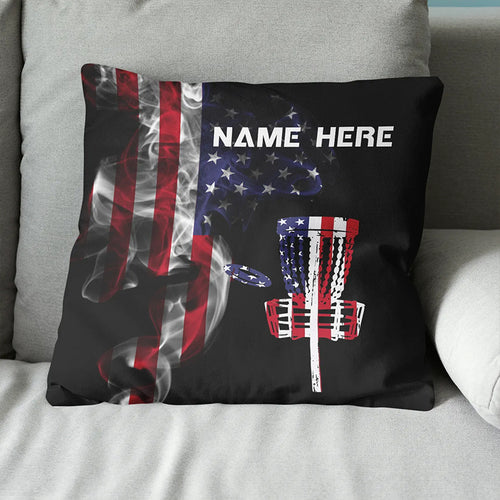 Smoky American Flag Patriotic Disc Golf Pillow Customized Disc Golf Gift LDT1180