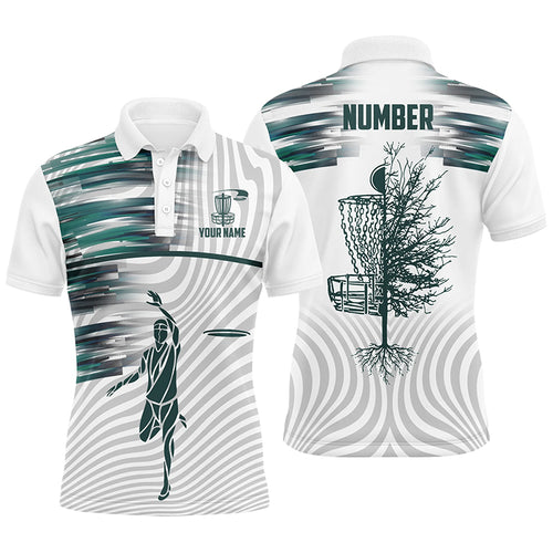 Green White Mens Disc Golf Polo Shirts Custom Disc Golf Basket Shirts For Men Golfing Gifts LDT1371