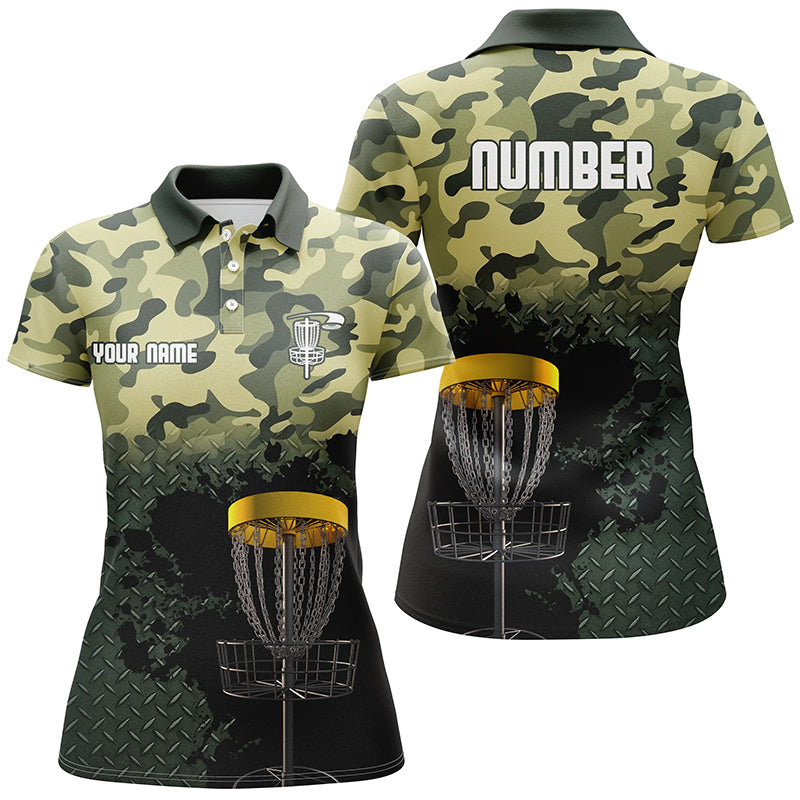 Green Camo Womens Disc Golf Polo Shirts Customized Camo Golf Shirts For Women Disc Golf Gifts LDT0164
