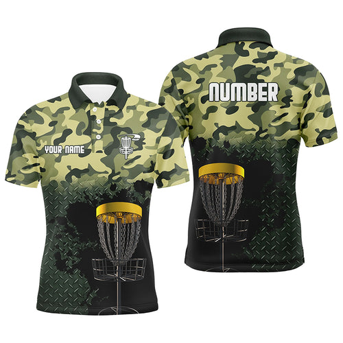 Green Camo Mens Disc Golf Polo Shirts Customized Camo Golf Shirts For Men, Disc Golf Gifts LDT0164