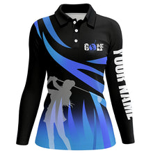 Load image into Gallery viewer, Golf In Passion Black &amp; Blue Flame Golf Polo Shirt Personalized Cool Golf Shirts For Women LDT0962
