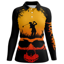 Load image into Gallery viewer, Skull Playing Golf Halloween Polo Shirts Custom Orange Scary Golf Shirts For Women Golf Gifts LDT0423