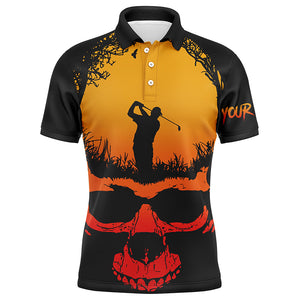 Skull Playing Golf Halloween Mens Polo Shirts Custom Orange Scary Golf Shirts For Men Golf Gifts LDT0423