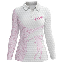 Load image into Gallery viewer, Pink White Golf Seamless Pattern Custom Name Golf Polos Personalized Golf Shirts For Womens LDT1318