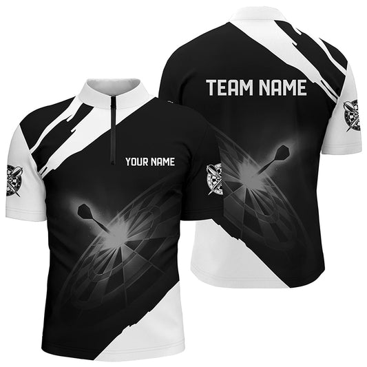 Black White Personalized Darts Quarter Zip Shirt Custom Dart Shirts For Men Dart Jerseys LDT1395