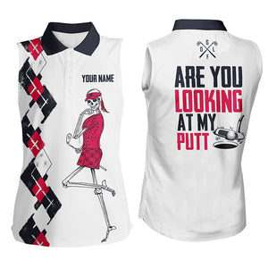 Personalized Funny Sleeveless Golf Tops For Women Argyle Womens Skull Golf Polo Shirt Crazy Golf Gift LDT0444