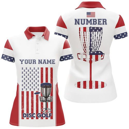 American Flag Disc Golf Polo Shirt Custom Patriotic Golf Shirts For Women Disc Golf Gifts LDT0775