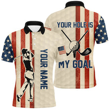 Load image into Gallery viewer, Your Hole Is My Goal Vintage American Flag Mens Golf Polo Shirt Custom Patriotic Golf Shirts For Men LDT1400