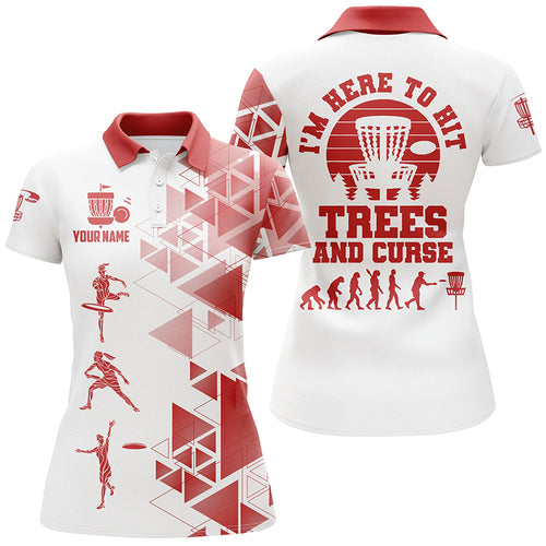 Personalized Womens Red & White Disc Golf Polo Shirts, Evolution Disc Golf Shirts For Women LDT0199