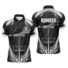 Load image into Gallery viewer, Black &amp; White Thunder Disc Golf Polo Shirts, Custom Lightning Disc Golf Shirts For Men LDT0218