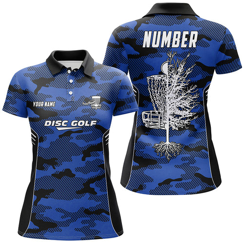 Blue Camo Womens Disc Golf Polo Shirt Custom Camouflage Disc Golf Shirts For Women Golf Gifts LDT0787