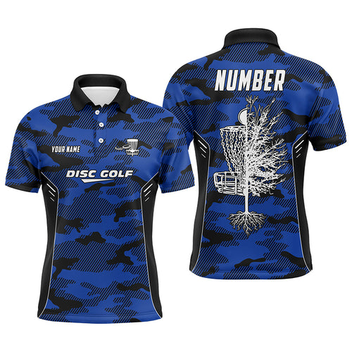 Blue Camo Mens Disc Golf Polo Shirt Custom Camouflage Disc Golf Shirts For Men Golf Gifts LDT0787