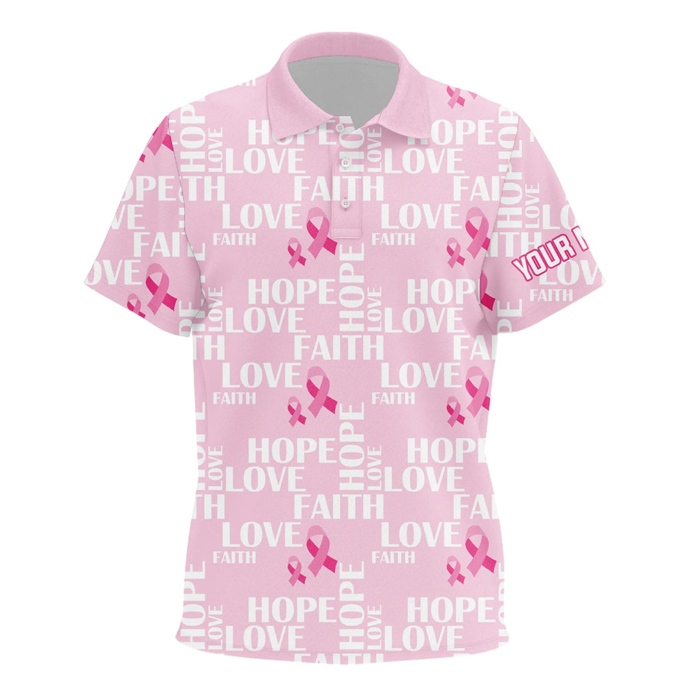 Pink Ribbon Faith Love Hope Breast Cancer Awareness Unisex Kids Golf Polo Shirts Golf Shirts For Kid LDT0503