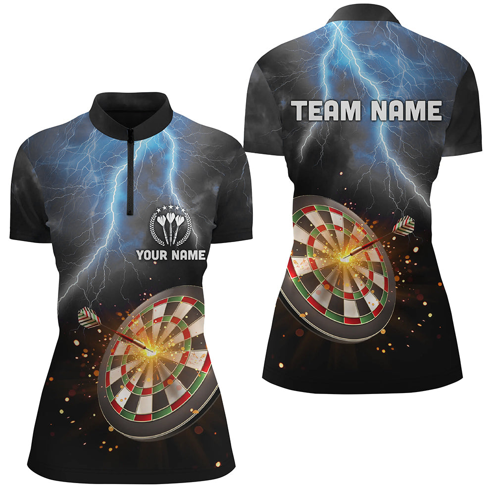 Personalized Thunder Lightning Black Darts Quarter-Zip Shirt Custom Dart Jerseys For Women LDT1236