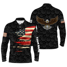 Load image into Gallery viewer, Vintage 3D American Flag Eagle Black Polo Shirt For Men, Custom Golf Pattern Patriotic Tops LDT0230