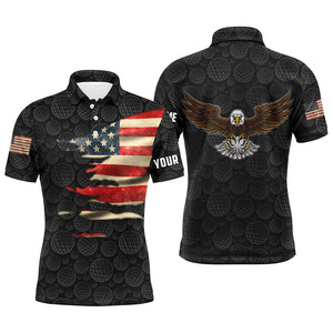 Vintage 3D American Flag Eagle Black Polo Shirt For Men, Custom Golf Pattern Patriotic Tops LDT0230