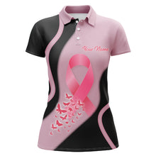 Load image into Gallery viewer, Black &amp; Pink Butterfly Custom Womens Golf Shirt Breast Cancer Awareness Golf Tops For Ladies  LDT0248