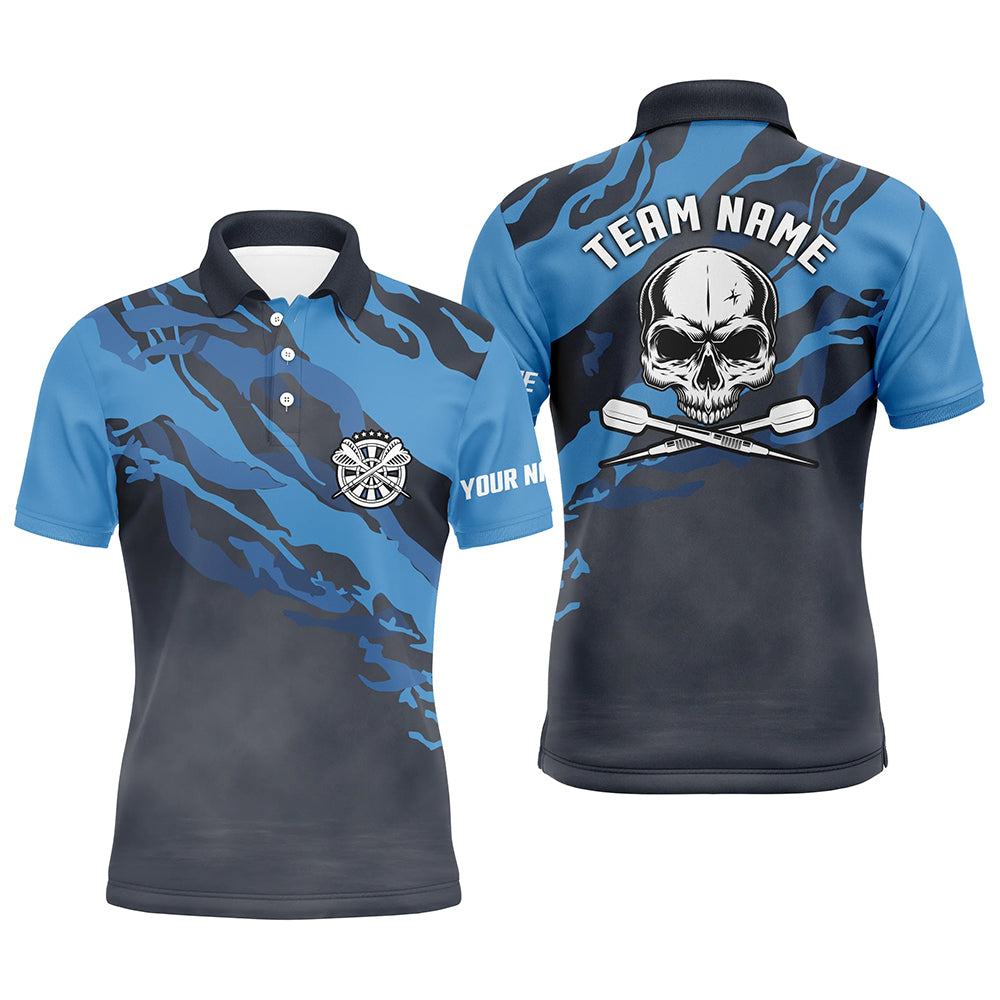 Personalized Blue Skull Darts Mens Polo Shirt Custom Darts Shirt For Men Dart Jerseys LDT1067