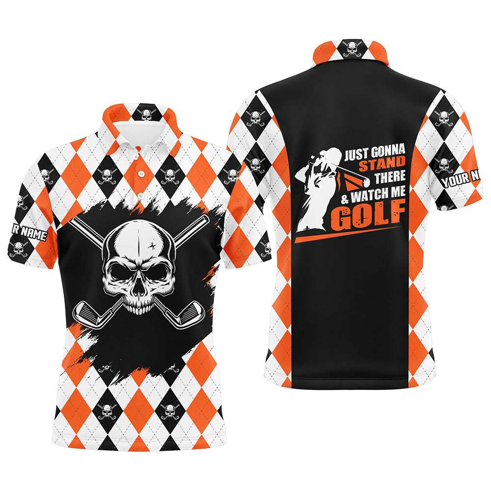 Mens Skull Golf Shirt Custom Golf Shirt With Skulls, Argyle Golf Shirts For Men, Halloween Golf Gifts LDT0069