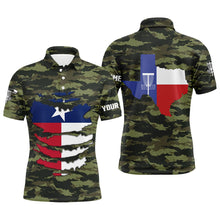 Load image into Gallery viewer, Personalized Green Camo Texas Mens Disc Golf Polo Shirts Patriotic Golf Shirts For Men LDT0269